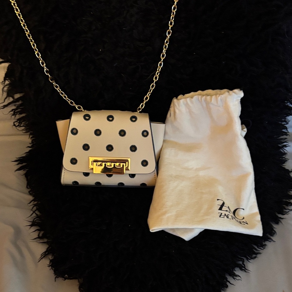ZAC Zac Posen White Leather Polka Dot Mini Crossbody with Gold Hardware